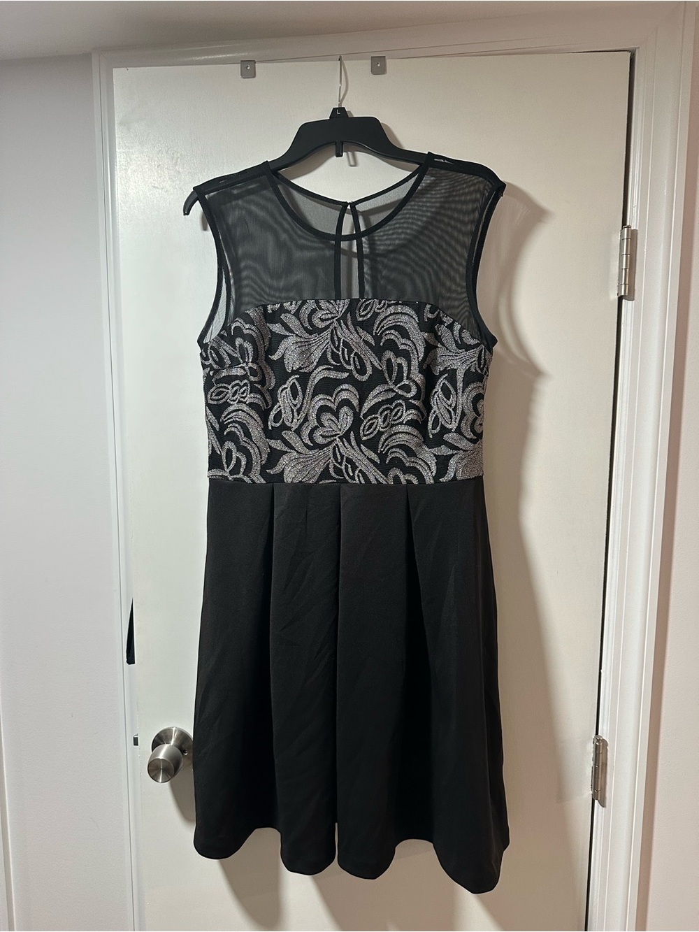 Covington Black Dress with Silver Floral Embroidery